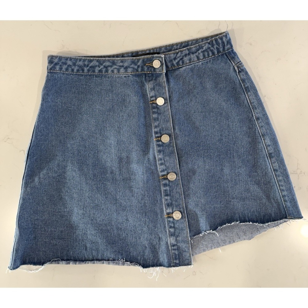 MISSGUIDED Women's Size 8 Denim Button up Jean Skirt Raw Uneven Hem Line
